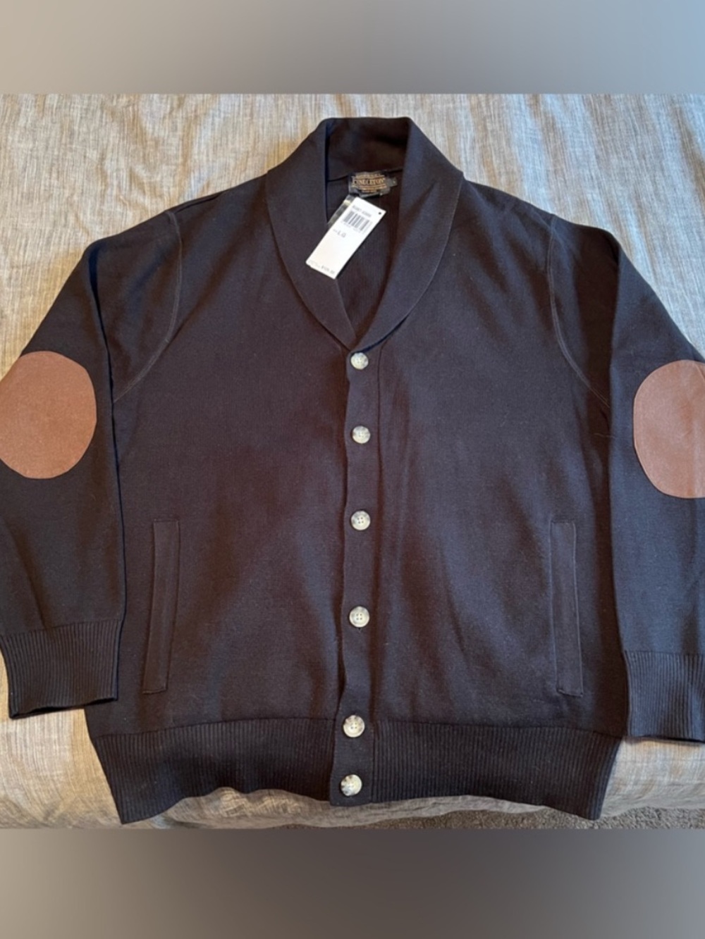 Pendleton Men's Black Cardigan Sweater with Brown Elbow Patches (200 cad)